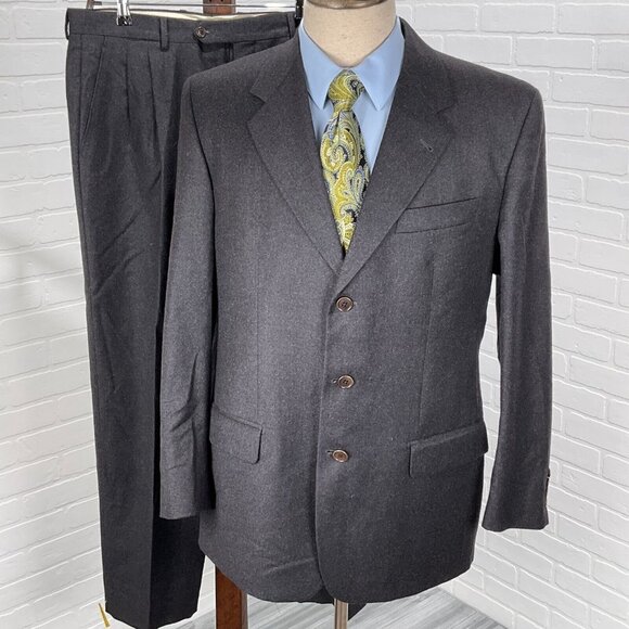 Duca Di Mantova Suit Men 42R 34Wx30L Black Classic Flannel Wool Molteni Gabriele - Picture 1 of 16